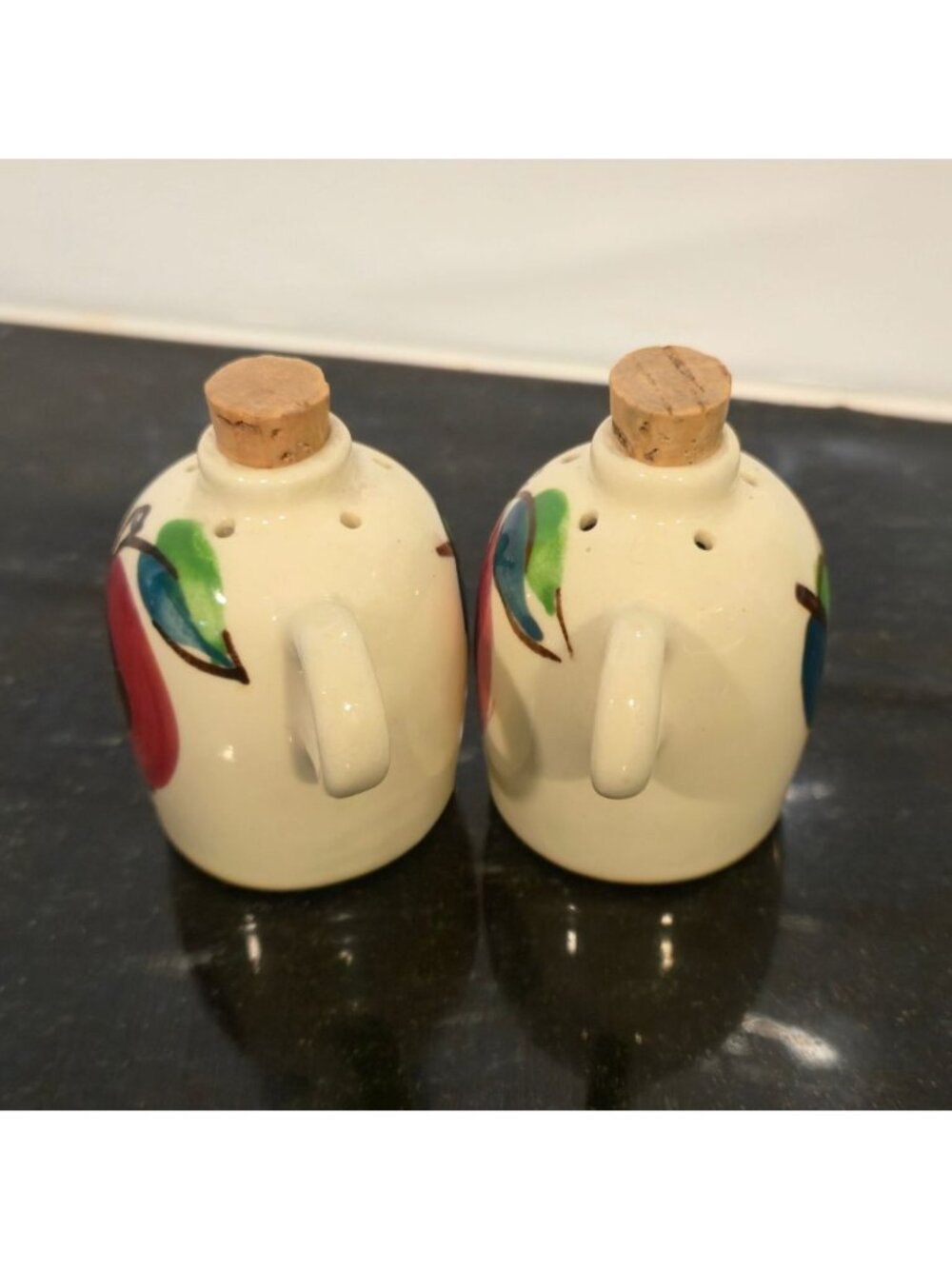 Vintage Apple Salt and Pepper Shakers Mini crocks pottery Hand Painted Jugs - Picture 4 of 8